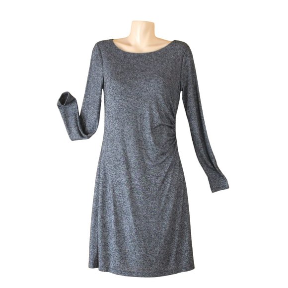 Loft Knit Asymmetrical Cinch Dress Dark Grey Gray Small Long Sleeve Midi D73 - Picture 1 of 10